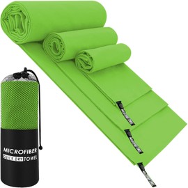 DQST Toalla Microfibra Secado Rápido 3 Pack, Toalla de Viaje Ligera y Portatil, Toalla Deportiva para Playa, Natación, Yoga, Gimnasio, Camping, Senderismo, ect (Verde claro, 76*152cm+40*80cm+40*40cm)