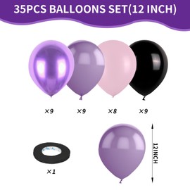 Purple Pink Balloons, 12 Inchs Black Pink Purple Metallic Purple Balloons, Pink and Black Birthday Balloons for Birthday Party Baby Shower Wedding Decorations