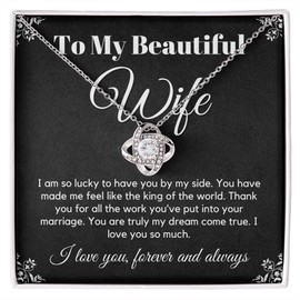 Wife Love Knot Necklace - Wife Birthday Gift Ideas Womens Jewelry Gifts For Wife Romantic To My Beautiful Soulmate Necklace Mothers Day Gifts My Lovely Wife Lucky V6 Valentine's Day Gifts Mother's Day Gifts Christmas, Soulmate Jewelry Two Toned Box