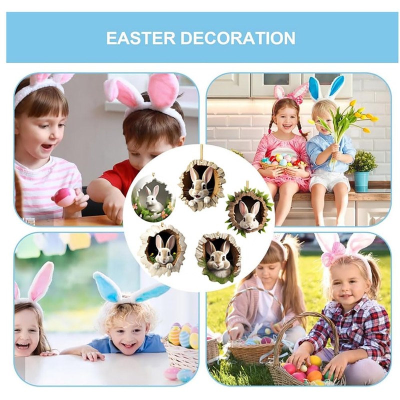Bunny Easter Decorations, 5pcs 2D Acrylic Rabbit Climbing Tree Hole