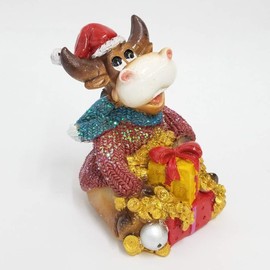 Victoria Bella 5" Height Cow Piggy Bank, Chinese New Year Piggy Bank with a Cow in Red Sweater, Small Sized, Little Unopenable Piggy Bank EA