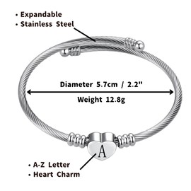 MiiFort Women's Initial Name Silver Cuff Bangle Letter M Bracelet Love Heart Stainless Steel Family Sister Daughter Granddaughter Birthday