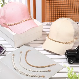 Tondiamo 5 Pcs Trucket Hat Chains Bill Decoration for Women Man Metal Detachable Chains Bulk Trucket Hat Charms DIY Mesh Baseball Cap Truckers Accessories Assorted Styles (Gold,Pearl)