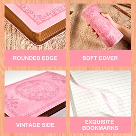 CAGIE Lined Journal for Men Soft Cover Notebook Leather Journals for Writing, 180 Lay Flat Vintage Mens Journal Personal Diary, 5.7'' X 8.3'', Pink