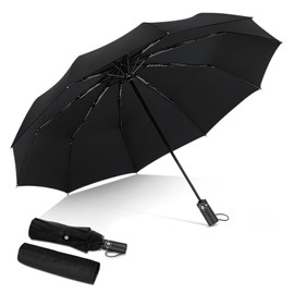DORRISO Automatic Folding Umbrella Women Men Strongest Windproof Travel Portable Compact Business Golf Sun Umbrella Slip-Proof Handle Ladies Umbrella Fits Car & Backpack Black