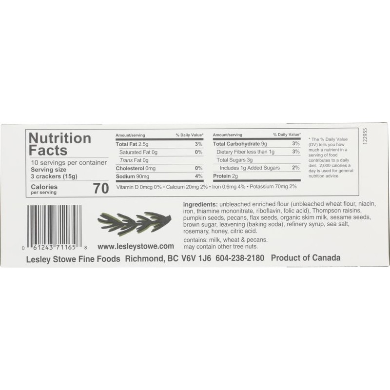 Raincoast Crisps Leslie Stowe, Rosemary Raisin Pecan Crackers, 5.3 ounces