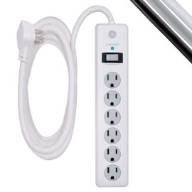 GE 6-Outlet Surge Protector, 10 Ft Extension Cord, Power Strip, 800 Joules, Flat Plug & 6-Outlet Surge Protector, 6 Ft Extension Cord, Power Strip, 800 Joules