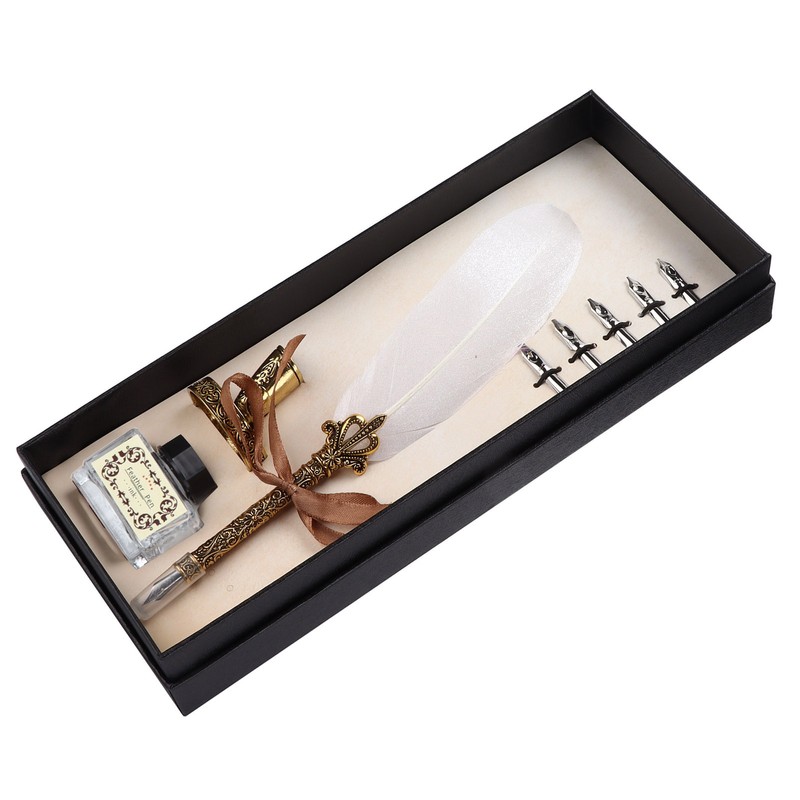 Feather Pen Set Craft Retro Carved Stainless Steel Writing Suit