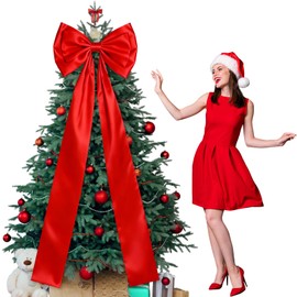 Extra Large Christmas Tree Topper Bow Satin Farmhouse Large Bows 24 x 71 Inch Christmas Wreath Bows Decorations for Home Holiday Front Door Patio Wedding Indoor Outdoor Decor Party Supplies(Red)