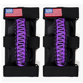BESTAOO 2 x Roll Bar Grab Handles Paracord Grip Handle for Jeep Wrangler YJ TJ JK JL & Gladiator JT 1955-2022 UTV ATV, Fit for 2 to 4-inch Roll Bars, Upgrade Metal Buckle (Purple)