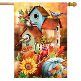 Fall Floral Birdhouses House Flag 40" x 28" Briarwood Lane