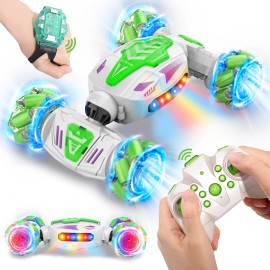 Gesture Sensing RC Stunt Car 2.4Ghz Remote Control Car 360° Rotating 4WD RC Cars Transform Hand Controlled Toys with Light Musiccolor: Green