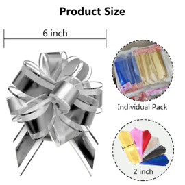 sxvblly 6 PCS Large Pull Bows 6 Inch Silver Bows for Gift Wrapping Wedding Basket Birthday Party Gift Boxes and Flower Decorations