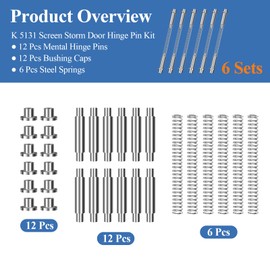 6 Sets K 5131 Steel & Iron Storm Door Hinge Pin Kit, 12 Pcs Mental Hinge Pins, 12 Pcs Bushing Caps, 6 Pcs Steel Springs, Screen & Storm Door Hing Pin Set Fit for Croft Storm Doors & Other Storm Door