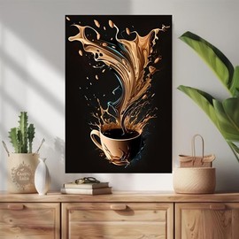 1PC Fashion Canvas Poster, Home Decoration, Coffee Cup Splash_2xperfect Decoration-Frame Outfit - Color: 16* 24*0.75inch - With frame