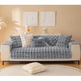Hufu Rabbit Plush Sofa Cover, Soft Warm Sofa Slipcover For Corner L Shape 1 2 3 Seater, Non-Slip Velvet Sofa Cushion Covers, Thick Furniture Protector for Kids, Pets