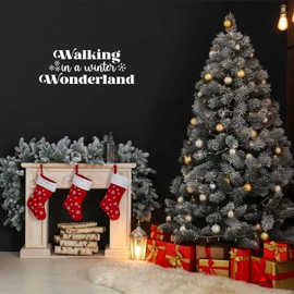 Vinyl Wall Art Decal - Walking in A Winter Wonderland - 10.5" x 28" - Inspirational Lovely Christmas Quote Sticker for Home Bedroom Living Room Windows Doors Coffee Shop Office Decor