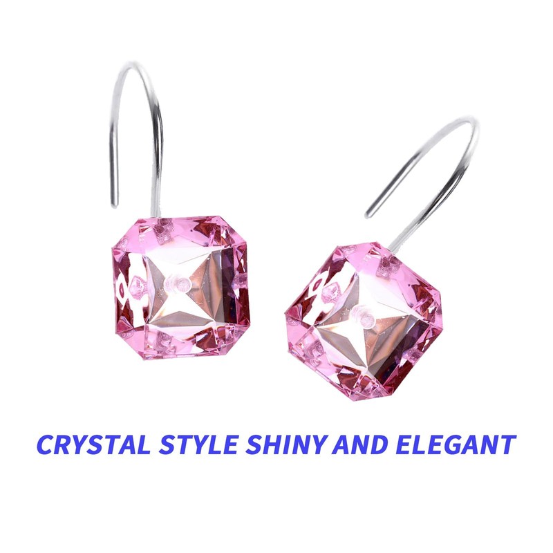 NEVKA 12pcs Shower Curtain Hooks Rings Acrylic Square Diamonds Crystal
