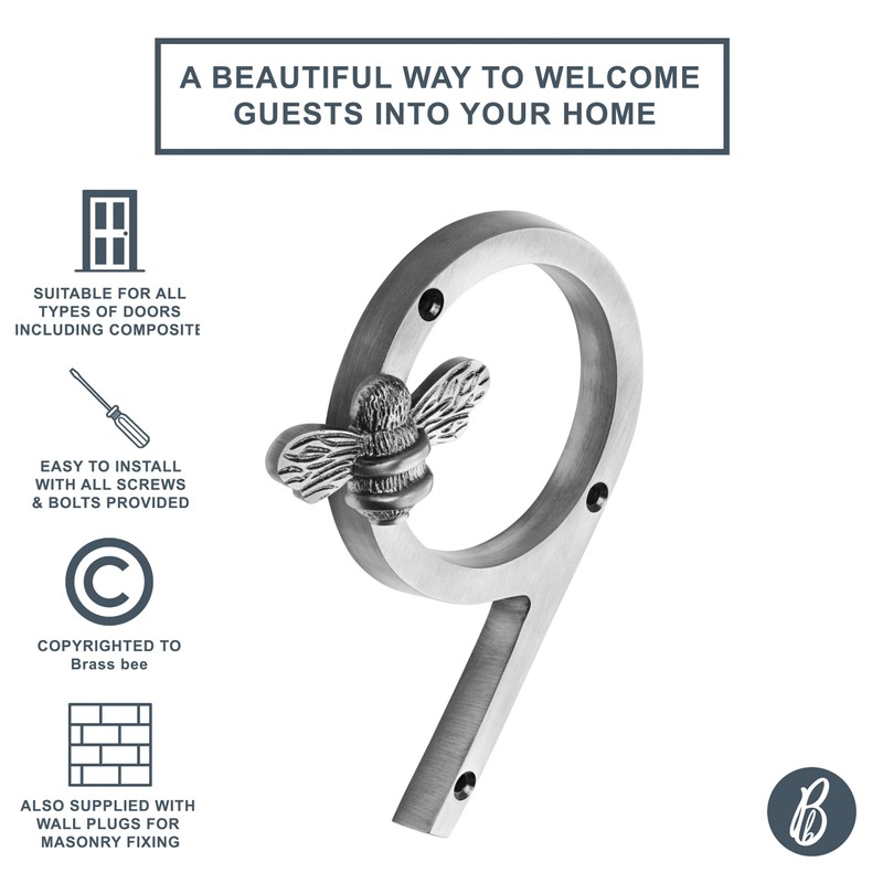 Pewter Brass bee House Number with Bee design | 5