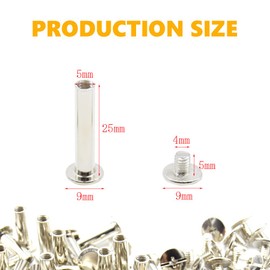 CEEYSEE 100PCS(50Set) Silvery Chicago Screws Assorted Kit M5 x 25mm Nail Rivet Chicago Button for DIY Leather Decoration Bookbinding Round Flat Head Stud Screw (M5 x 25mm)
