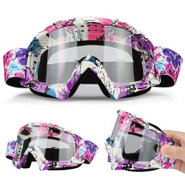 E-Soul Motorcycle Goggle Motocross Wind Dust Protection Aviator Goggles Snowboard Goggles Snow Goggles Ski Goggles Winter Sports Goggles for Men and Women Boys and Girls (White-Blue-Purple