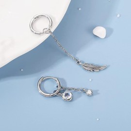 Feather Earrings for Women Asymmetric Moonstone Earrings Tassel Ear Line for Girls Personality Ear Buckle Jewelry Gifts（silver）