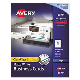 Avery Two-Side Printable Clean Edge Business Cards, Inkjet, 2 x 3 1/2, White, 1000/Box