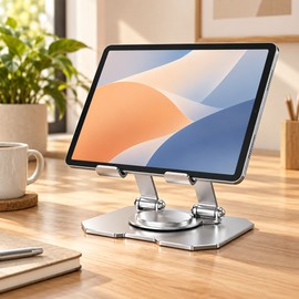 Foldable Tablet & Phone Stand for Desktop Use – 360° Rotatable Metal Support Bracket with Hollow-Out Design for Work & Home