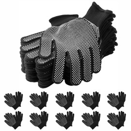 Oeehvr Breathable Thin Mesh Work Gloves, Set of 10, Lightweight, Non-stuffy, Quick Drying, Anti-Slip, One Size Fits All (Farming/Gardening/Logisticing/Fishing/DIY) (Black)