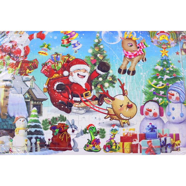 Goodplay 200 Piece Wooden Jigsaw Puzzle Merry Christmas Xmas Santa Claus Early Childhood Education Puzzle Wooden Cartoon Toys with Frame and Map Illustration