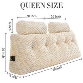 Wedge Headboard Pillow - Bed Wedge Pillow for Headboard Triangular Headboard Pillow with Neck Roll Pillow-Large Bolster Pillow for Sitting in Bed Backrest Positioning Support (Beige,59x8x20 Inches)
