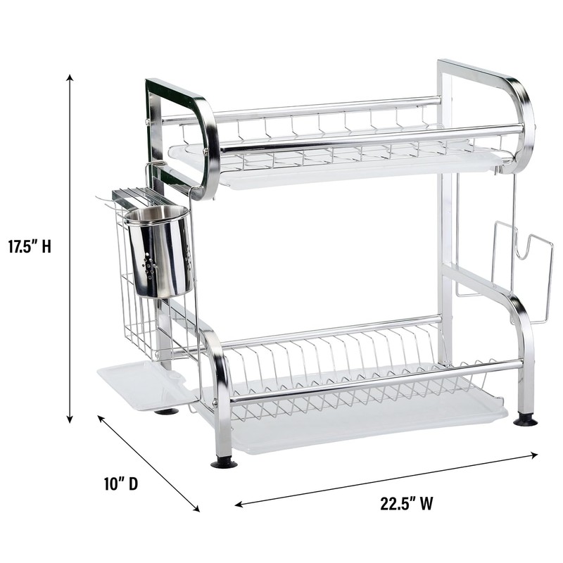 Farenheit Stainless Steel 2-Tier Dish Drying Rack for Kitchen Storage,