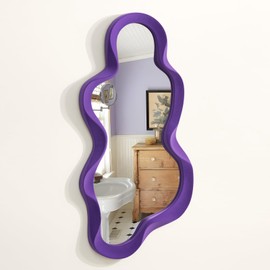 TEIPAI Wavy Wall Mirror for Girly Nursery Bedroom Decoration, 13.8x29.7 Noble Cloud-Shaped Decorative Funky Mirrors for Modern Classical Home Office Living Room Housewarming Birthday Gift (Purple)