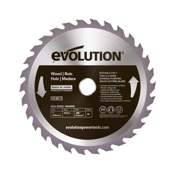 Evolution Power Tools EVOBLADEWD Wood Carbide-Tipped Blade, 180 mm, Silver
