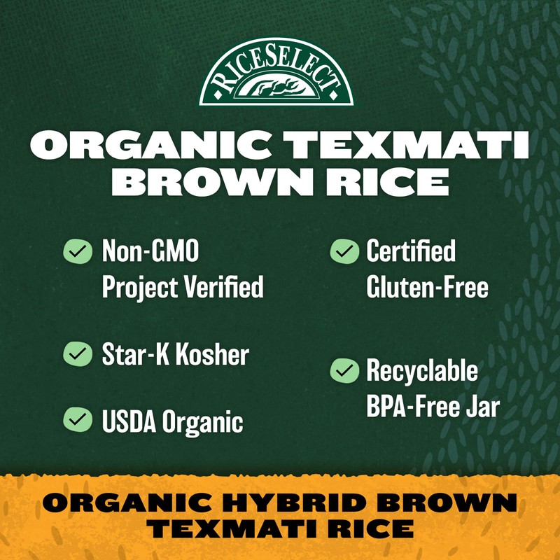 RiceSelect Organic Texmati Brown Basmati Rice, Premium Non-GMO Gluten-Free Long-Grain