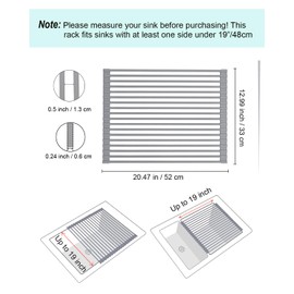 INTRESTIN Roll Up Dish Drying Rack Over Sink, 20.47" x 12.99" Foldable Silicone Wrapped Stainless Steel Over The Sink Dish Drying Rack, Grey