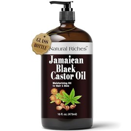 Natural Riches Botella de vidrio de aceite de ricino negro jamaicano puro orgánico prensado en frío para el crecimiento del cabello, cuidado de la piel seca acondicionador, cejas, pestañas, cuero