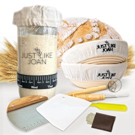 Sourdough Starter Kit – Ultimate Sourdough Bread Baking Supplies w/Sourdough Starter Jar & Banneton Basket- Easy Cleaning Sourdough Proofing Baskets - Bread Lame Dough Whisk