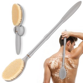 GEENOA New Back Scrubber for Shower, 18.9‘’ Shower Back Scrubber with Large Brush Head & Anti-Slip Corn-Handle, Adjustable Shower Brush Bath Brush for Lathering & Cleansing(Gray-L)