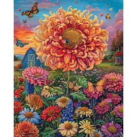 OKSGYTA Paint by Number Large Persian Chrysanthemum DIY Painting on Canvas with Brushes Acrylic Paints Barn Landscape Colorful Wildflowers Paint by Numbers for Adults Beginner 16x20 Inch (No Frame)