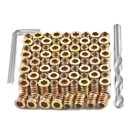 PGMJ 80 Pcs Wood Plugs for Screw Holes - 1/4 "- 20 Metal Threaded Studs Assortment Hex Socket Drive Nut Inserts, Bolt Fastener Connector for Wood Threading Kit (1/4"-20x15mm)