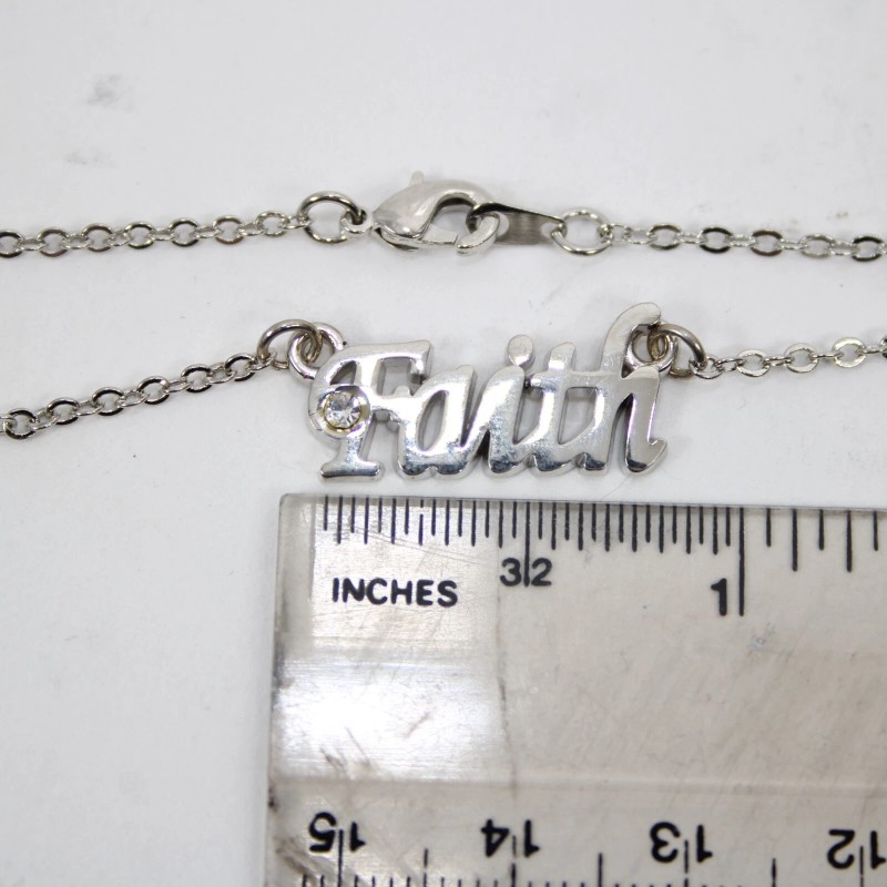 Stravina FAITH NEW Name Silvertone Rhinestone 14.5" w 4.5" Multi