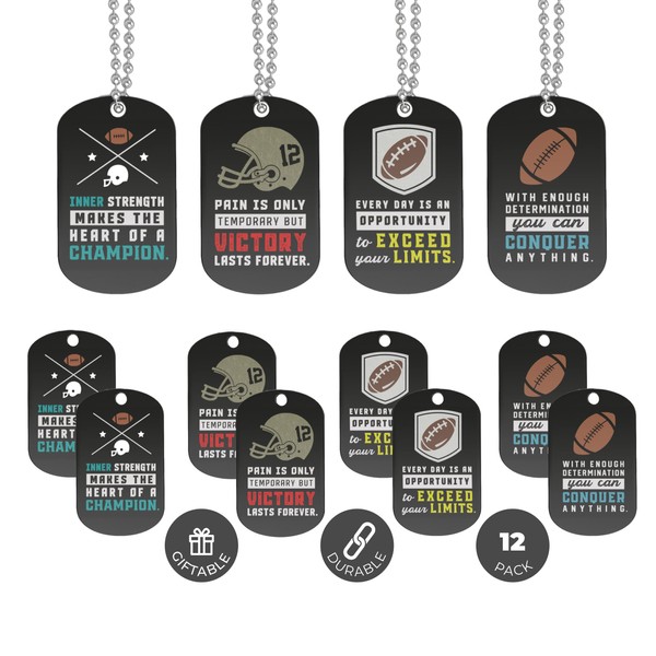 Inkstone Football Dogtag Necklaces | Motivational Sayings Pain is Only Temporary But Victory Lasts Forever | (12 Pack) | Encouraging Gift for Students, Teams, Players