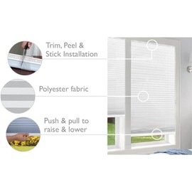 Redi Shade No Tools Easy Lift Trim-at-Home Cordless Pleated Light Filtering Fabric Shade White, 30" W x 64" L, (Fits windows 19 in - 30 in)