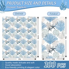 FYSUIMU 100Pcs Ocean Guest Napkin Starfish Seashell Coral Disposable Paper Napkin Beach Sea Dinner Hand Napkin for Home Kitchen Bathroom Party Supplies