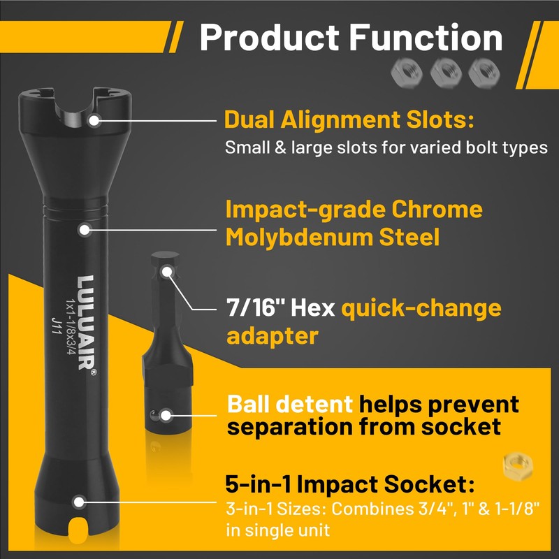 LULUAIR NRHD Lineman Socket, 5-in-1 Impact Socket Set, 3 Size