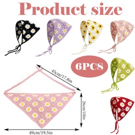 SSuirk 6 Pcs Crochet Bandanas Headbands with Floral Daisy Design, Knitted Head Scarf Hair Tie for Women & Girls, Handmade Headbands for Curly, Thick, or Thin Hair, Stylish Hair Accessories