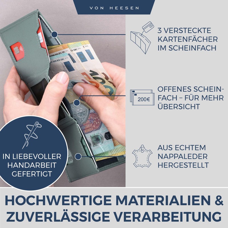 VON HEESEN Men's Coin Purse, Turquoise (Silver Pine), XL coin