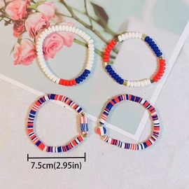 Zhang shine 4th of July Bracelets Set Heishi Surfer Bracelets for Women Men Boho Beaded Friendship Polymer Clay Rainbow Bracelet Independence Day Jewelry Gift