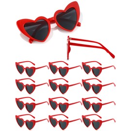 LOHO MAGICA Women Fashion Heart Sunglasses 12 Pack Heart Shaped Sunglasses for Women Vintage Love Cat Eye Retro Glasses（Red）